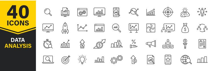 set of 40 data analysis web icons in line style vector image
