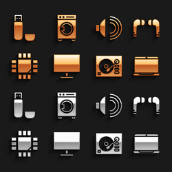 Set computer monitor screen air headphones vector