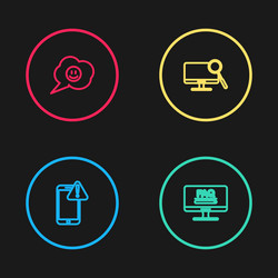 set line mobile with exclamation mark monitor faq vector image