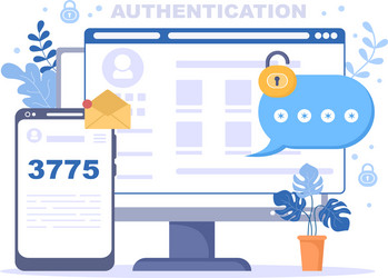 authentication security via phone or computer vector image