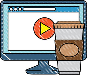 monitor computer with webpage and coffee vector image