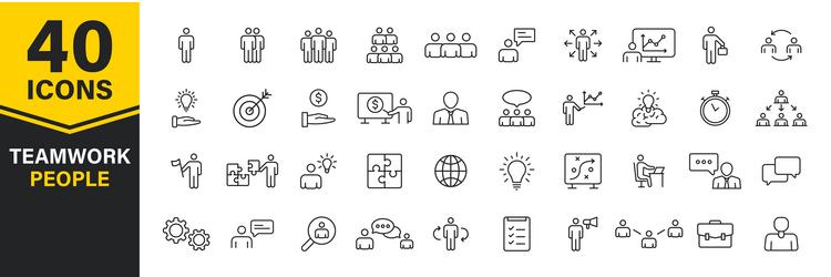 set of 40 teamwork web icons in line style team vector image
