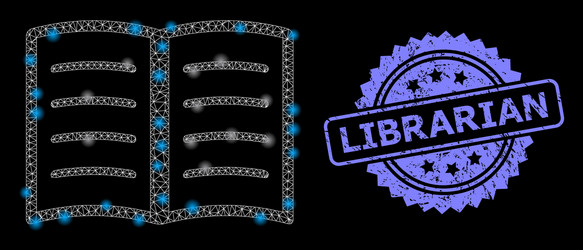 Rubber librarian stamp and bright web network open vector