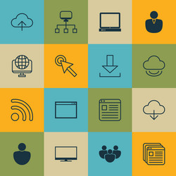 set of 16 world wide web icons includes program vector image