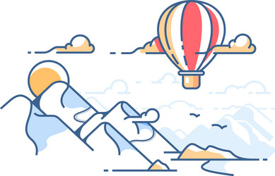 balloon flying in sky above mountains vector