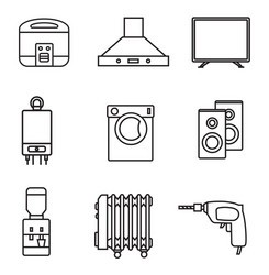 Household appliances icon set black sign on white vector