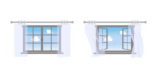 Open and closed window on white background Vector Image