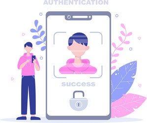 authentication security via phone or computer vector image
