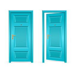 Open and closed door house front Royalty Free Vector Image