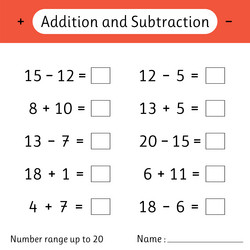 addition and subtraction number range up to 20 vector image