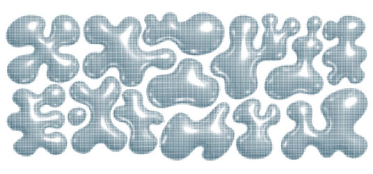 chrome liquid 3d shapes set in y2k dotted halftone vector image