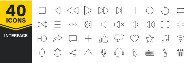 set of 40 interface web icons in line style vector