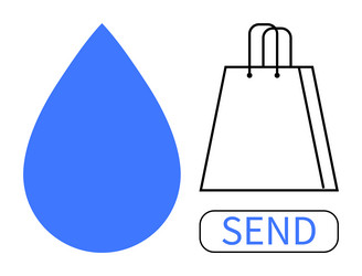 blue drop shape shopping bag and send button vector image