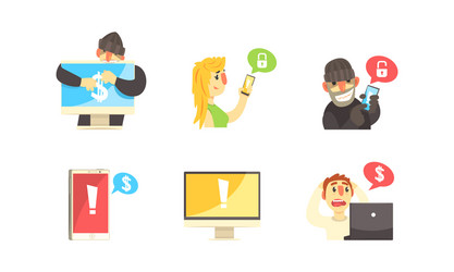 cyber security concept hackers robbing computers vector image