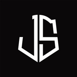 js logo monogram with shield shape ribbon design vector image