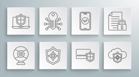 set line security camera smart key shield vector image