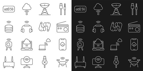 set line smart drone system cloud technology data vector image
