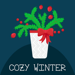 tree branches with red berries in a bucket vector image