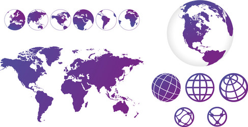 world map with set globes linear icons vector