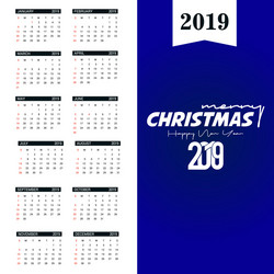 2019 calendar template christmas and happy new vector