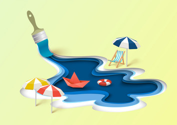 Paper Cut Ocean Beach Scene Vector Image