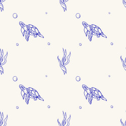 seamless pattern with turtle and algae vector image