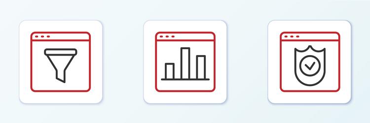 set line browser with shield window and graph vector image