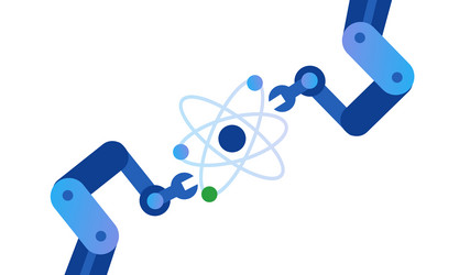 atom atomic engineering proton neutron robot arm vector image