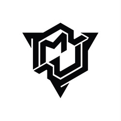 mu logo monogram hexagon shape with triangle vector image