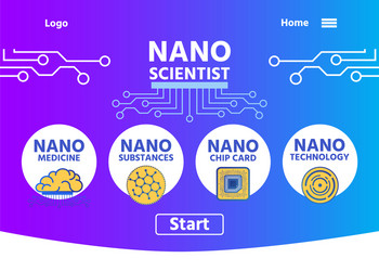 Nano scientist landing page with buttons menu vector