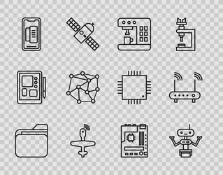 set line document folder robot coffee machine vector image
