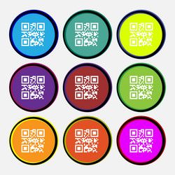 Qr code icon sign nine multi colored round buttons vector