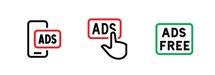 Set smartphone prohibition button blocking ads vector