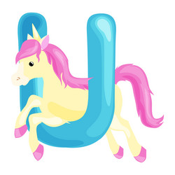 letter u with unicorn animal for kids abc vector