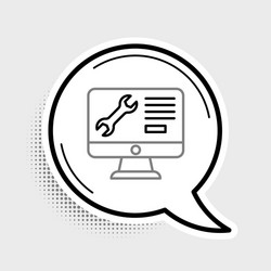 line computer monitor with wrench icon isolated vector image