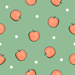 red apple pattern on green background vector image