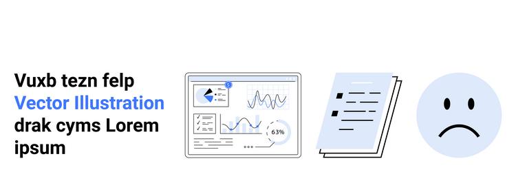 data analysis review with reports and sad face vector image