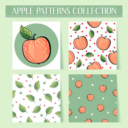 seamless hand drawn red apple patterns set vector image
