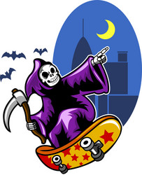grim skating on black city night Vector Image