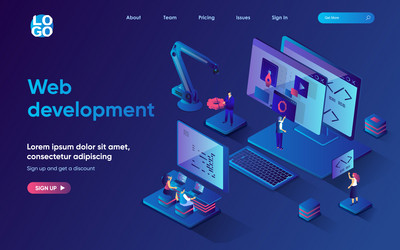 Isometric Web Development Landing Page vector image