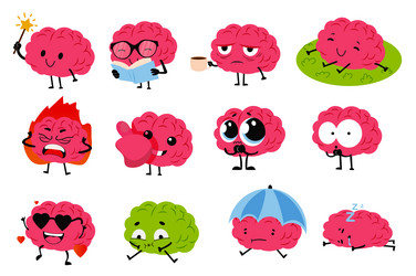 brain character set in flat cartoon graphic design vector image