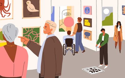 Visitors in modern art gallery people looking vector