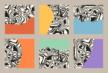 Set abstract square backgrounds in retro groovy vector