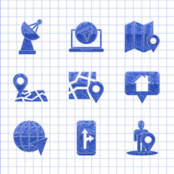 set folded map with location marker infographic vector image