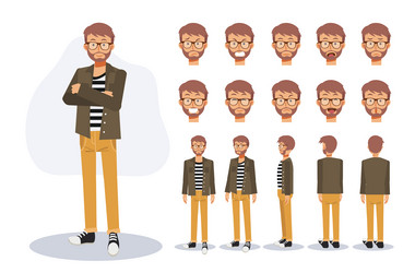 casual man front side back view animated vector image