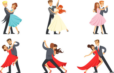 Dancing couples set professional dancers vector