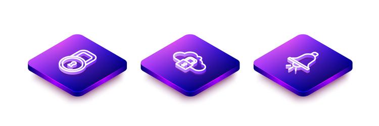 set isometric line lock cloud computing vector image