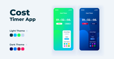 Cost timer app cartoon smartphone interface vector