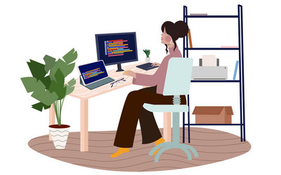 women work on computer development program vector image
