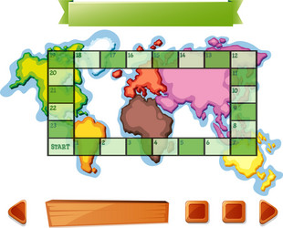 Boardgame template with worldmap background vector